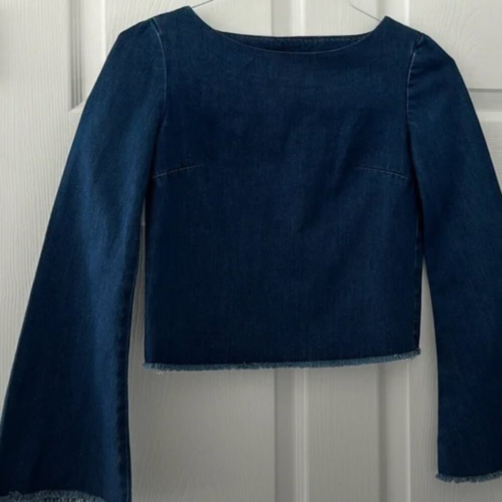 Nicholas Blouse Denim Long Sleeve Cross Back - Picture 1 of 2